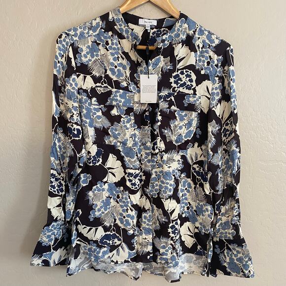Reiss Tops - Reiss Mika Button Down Blouse Long Sleeve Womens Size 2 XS Floral Blue Career
